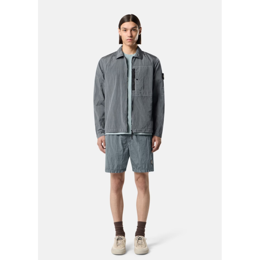 Veste Sur chemise STONE ISLAND zippée en Nylon Metal gris cendré