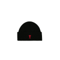 Bonnet laine maille côtelée noir cœur rouge
