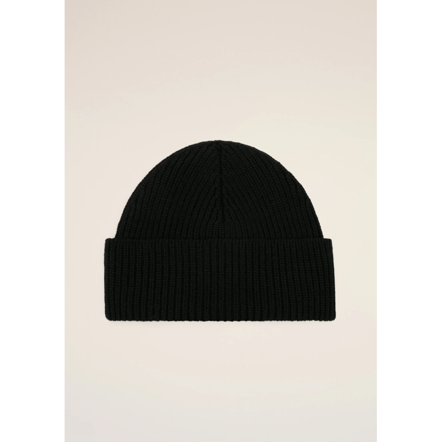 Bonnet AMI Paris laine maille côtelée noir cœur rouge