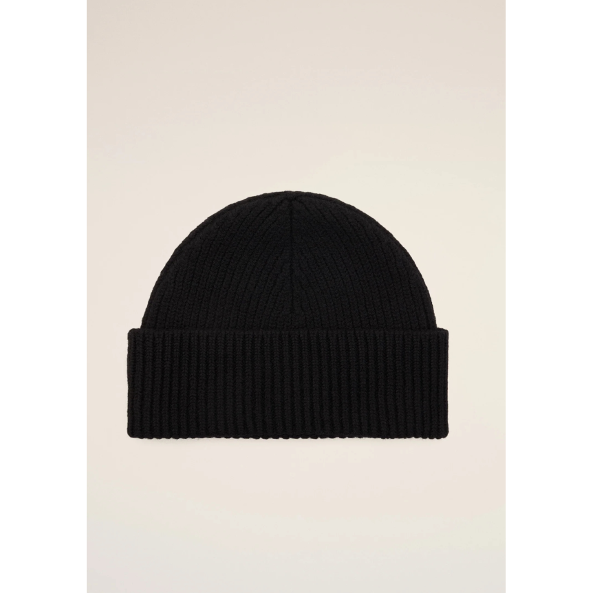 Bonnet AMI Paris laine maille côtelée noir cœur blanc
