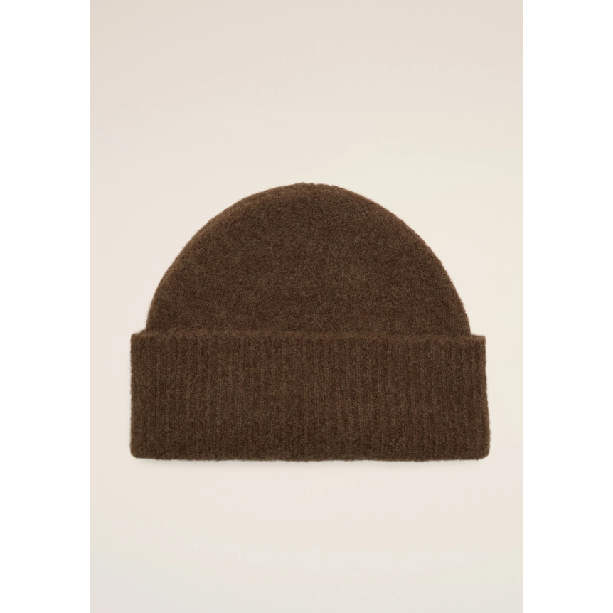 Bonnet AMI PARIS maille laine alpaga marron cœur blanc