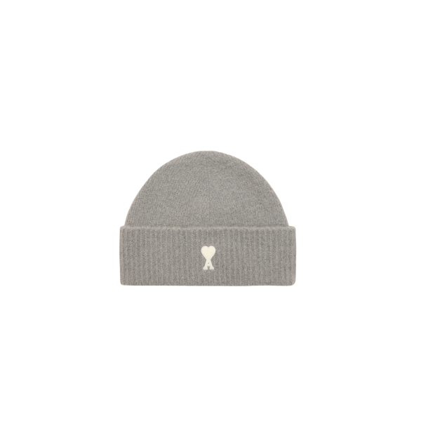 Bonnet AMI Paris maille laine alpaga gris cœur blanc