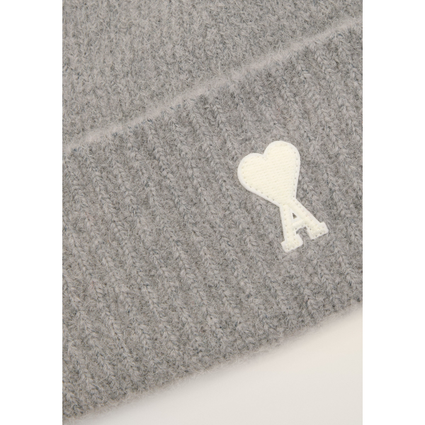 Bonnet AMI Paris maille laine alpaga gris cœur blanc