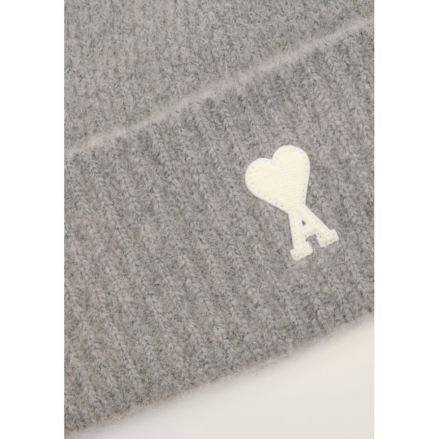 Bonnet AMI Paris maille laine alpaga gris cœur blanc