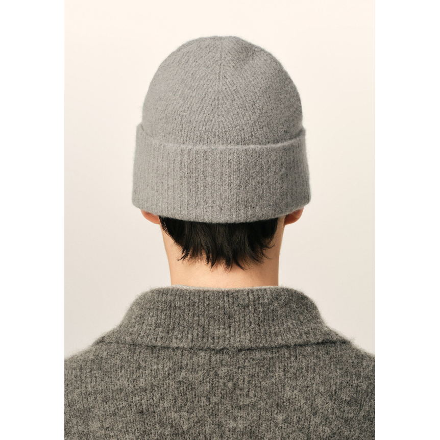 Bonnet AMI Paris maille laine alpaga gris cœur blanc