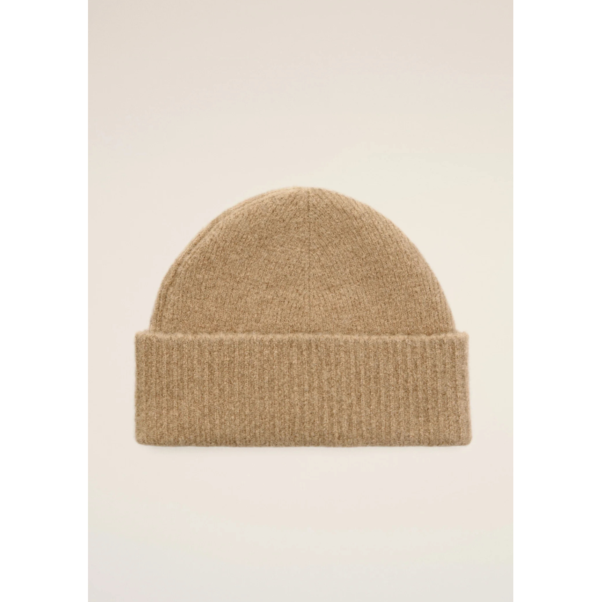 Bonnet AMI Paris maille laine alpaga beige cœur blanc