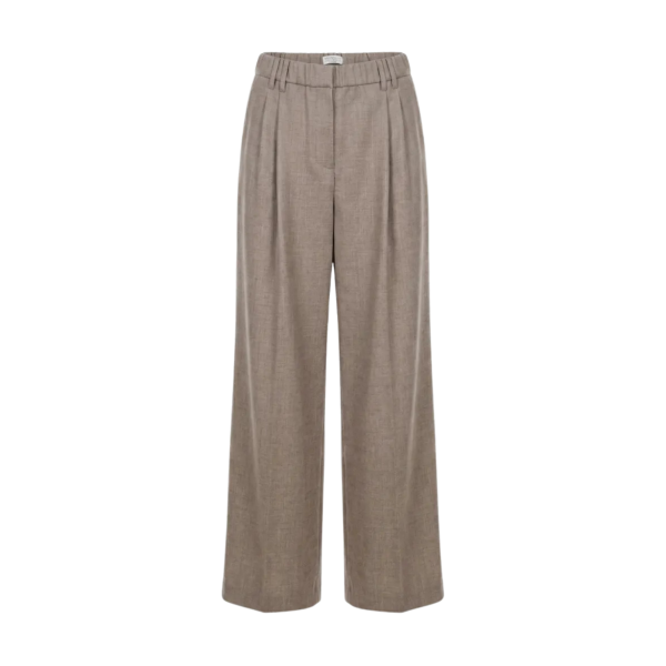 pantalon ample droit BRUNELLO CUCINELLI laine à design plissé beige taupe