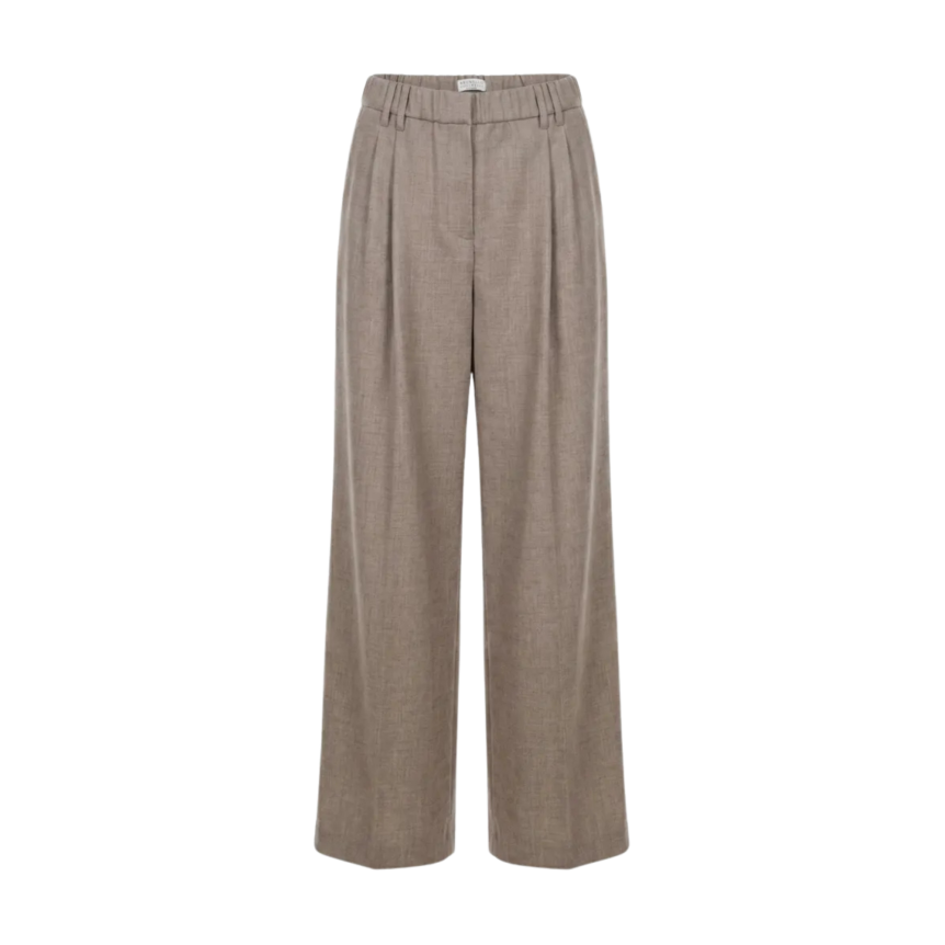 pantalon ample droit BRUNELLO CUCINELLI laine à design plissé beige taupe