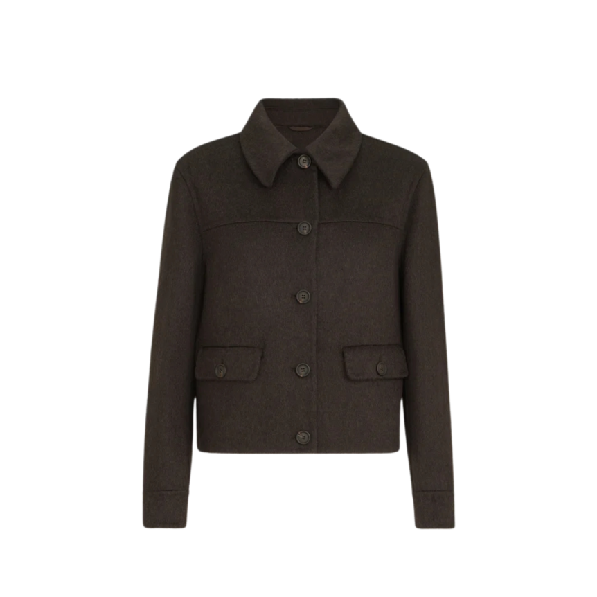 Veste courte à boutons BRUNELLO CUCINELLI cachemire marron col revers