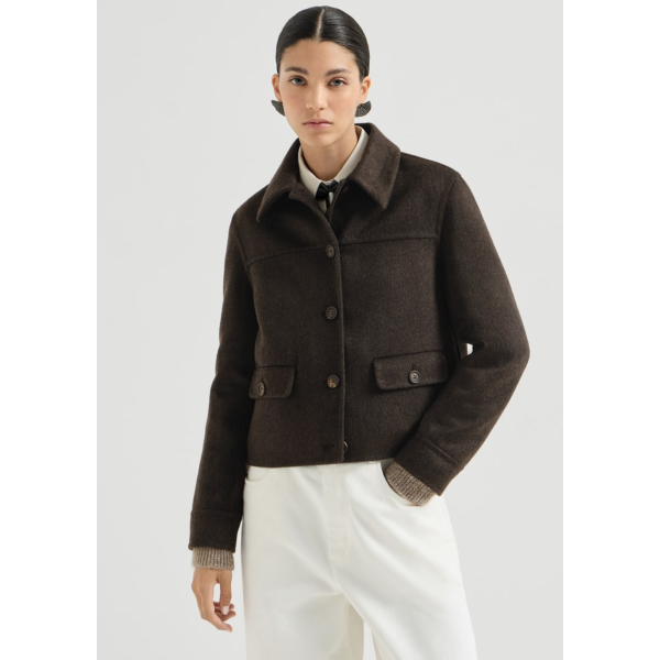 Veste courte à boutons BRUNELLO CUCINELLI cachemire marron col revers