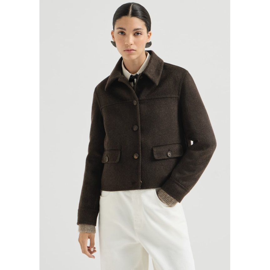 Veste courte à boutons BRUNELLO CUCINELLI cachemire marron col revers