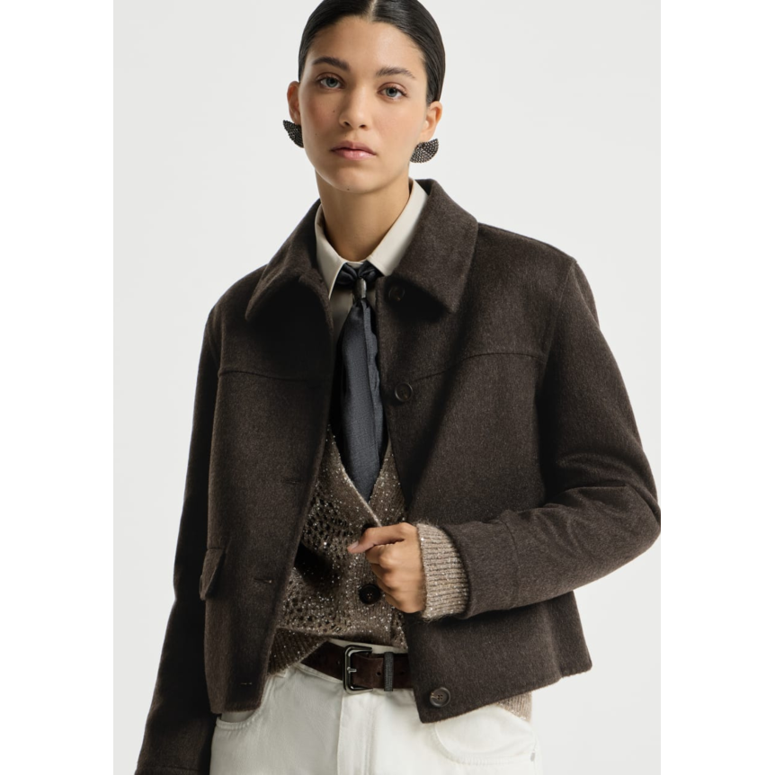 Veste courte à boutons BRUNELLO CUCINELLI cachemire marron col revers