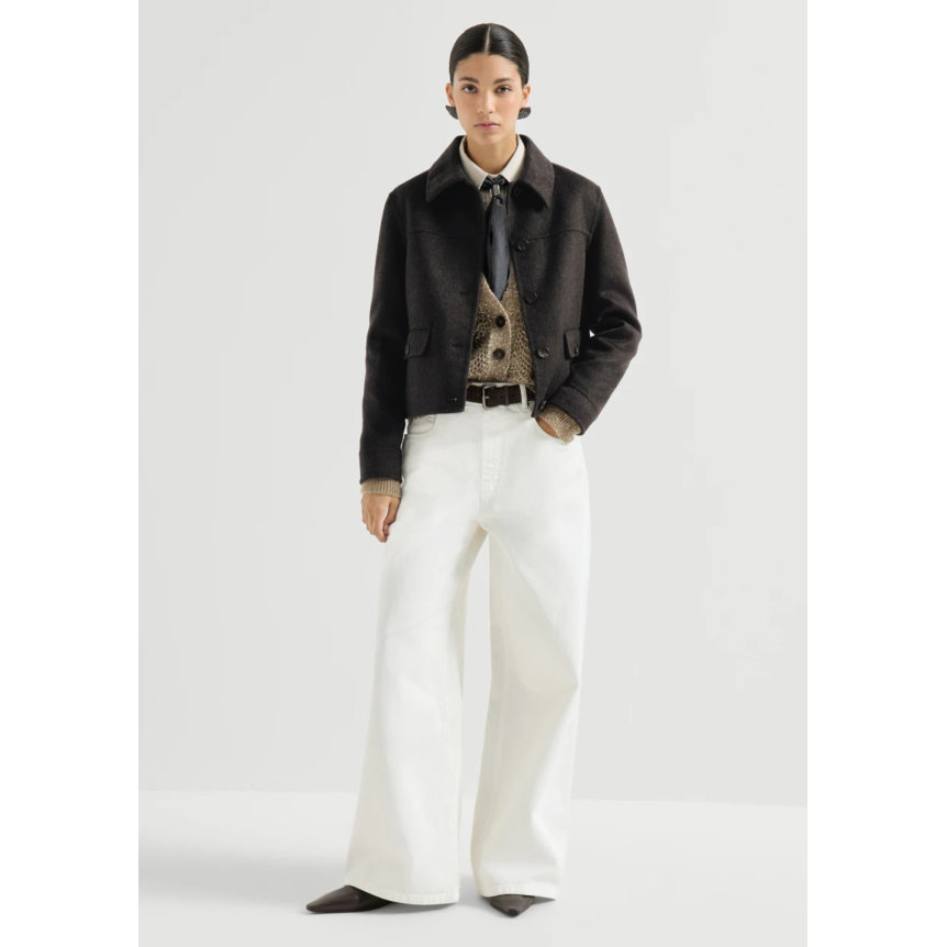 Veste courte à boutons BRUNELLO CUCINELLI cachemire marron col revers