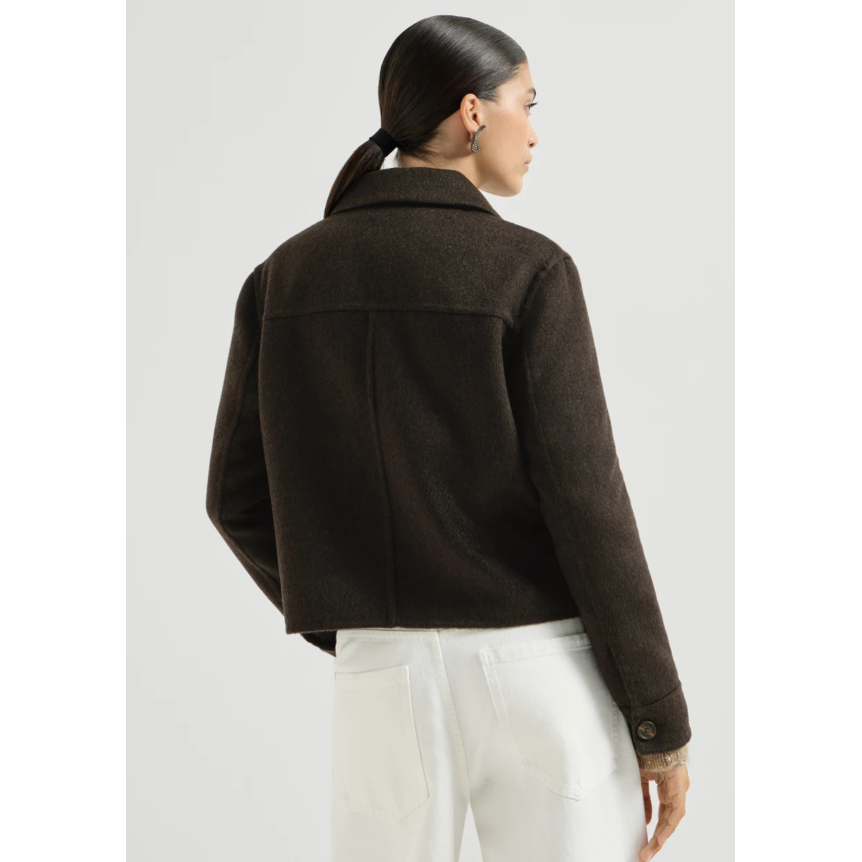 Veste courte à boutons BRUNELLO CUCINELLI cachemire marron col revers