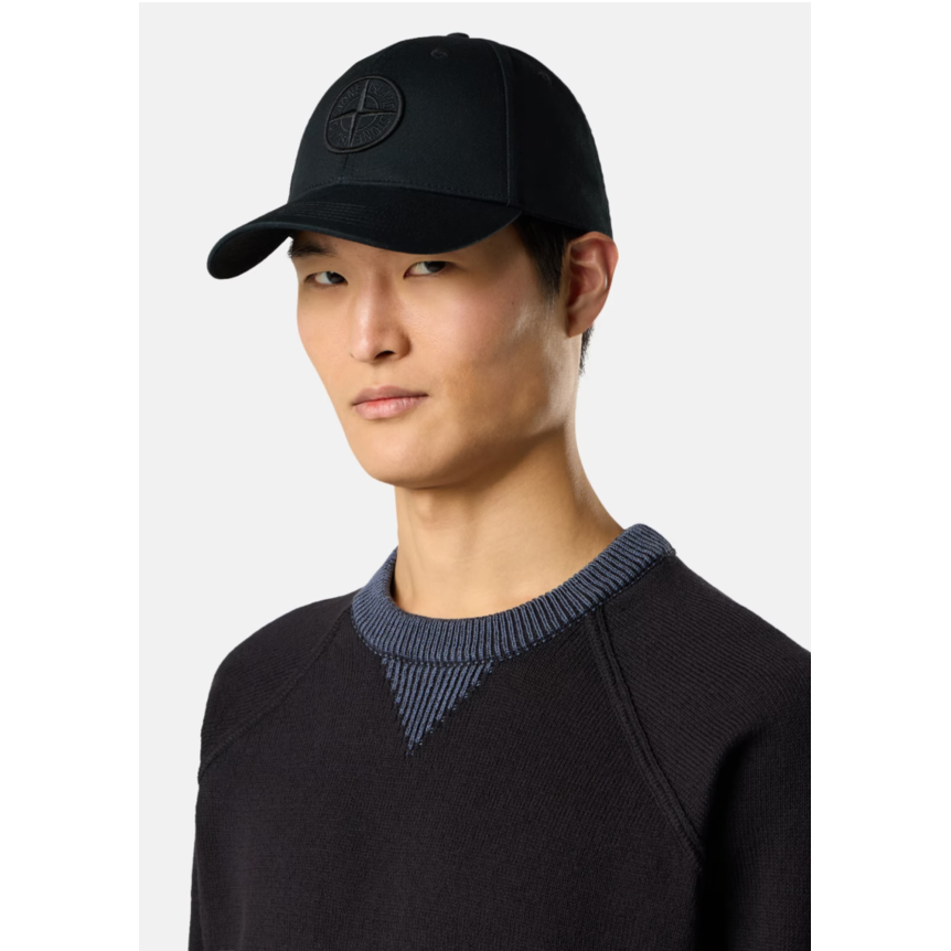 Casquette STONE ISLAND en coton noir avec logo Compass brodé