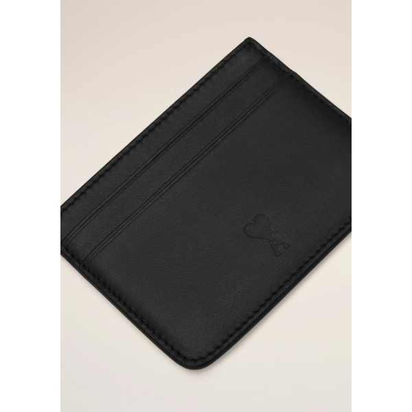Porte cartes à fentes AMI Paris cuir lisse noir cœur noir