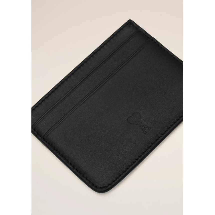 Porte cartes à fentes AMI Paris cuir lisse noir cœur noir