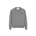 Pull col rond en maille laine mérinos extrafine grise cœur noir