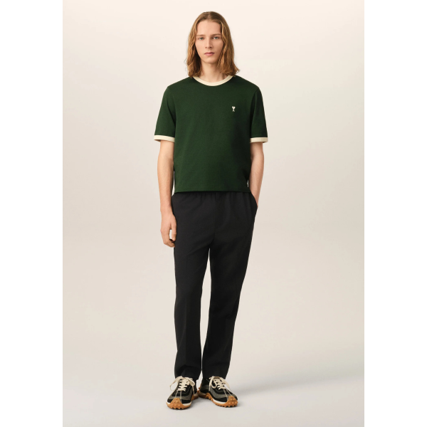 Pantalon droit AMI Paris laine vierge noire taille elastique