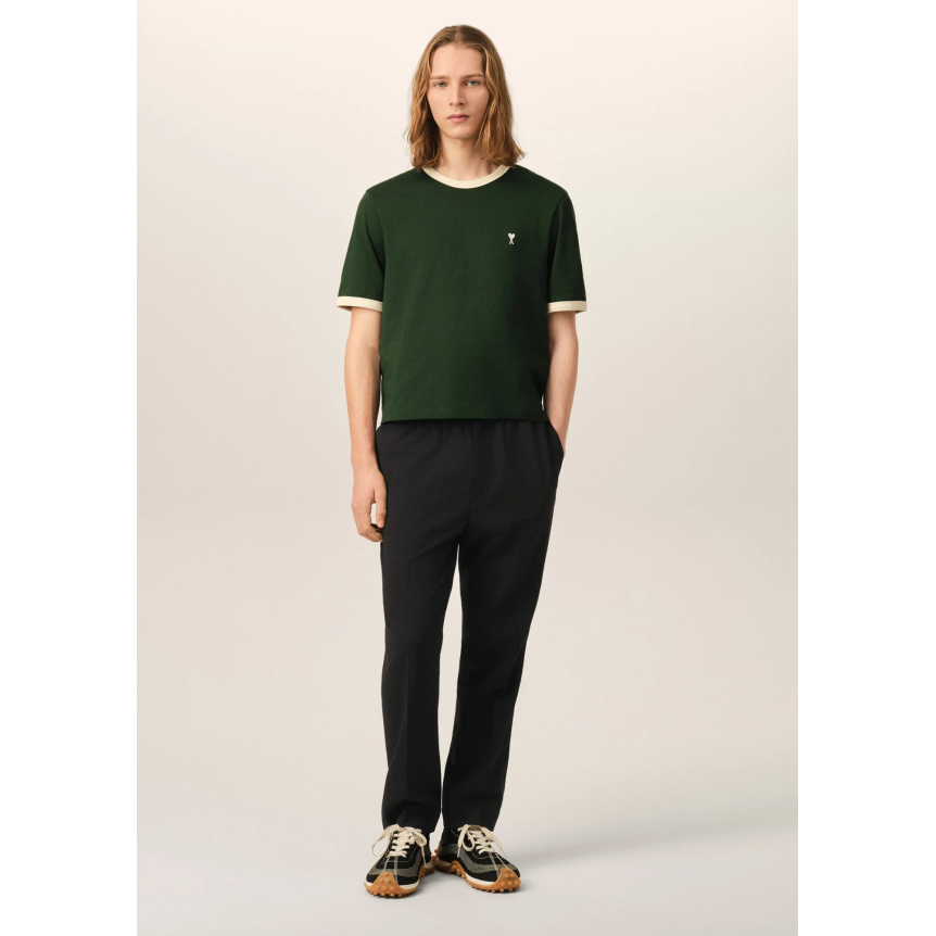 Pantalon droit AMI Paris laine vierge noire taille elastique