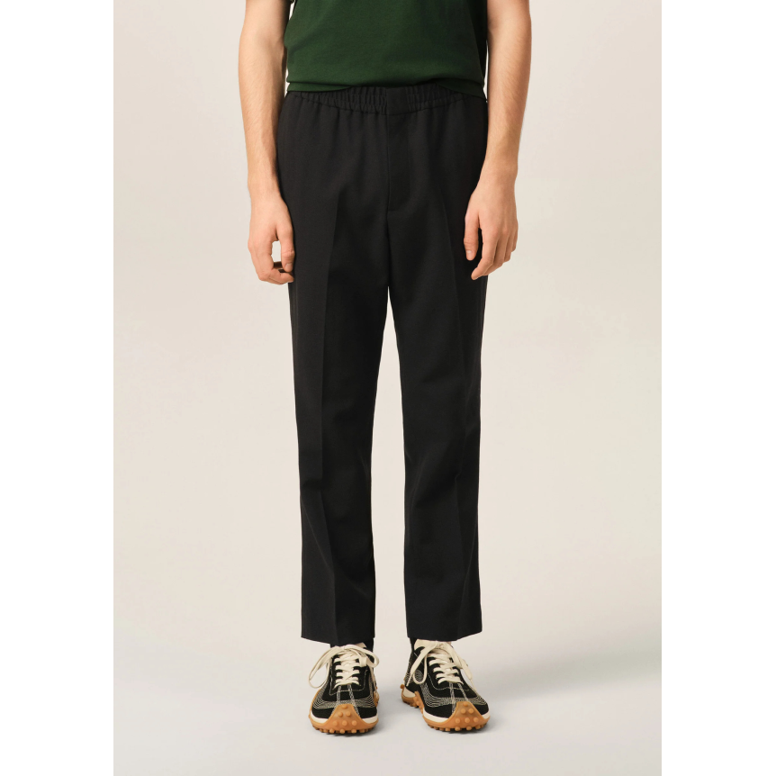 Pantalon droit AMI Paris laine vierge noire taille elastique