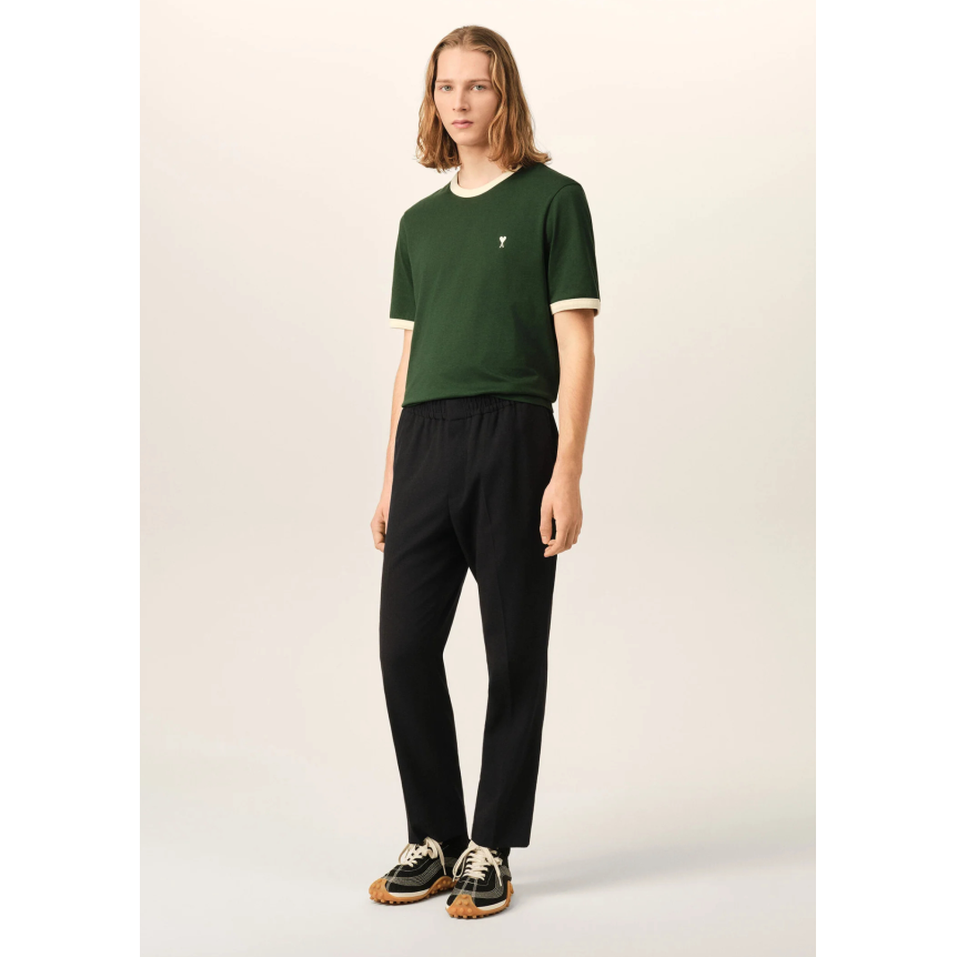 Pantalon droit AMI Paris laine vierge noire taille elastique