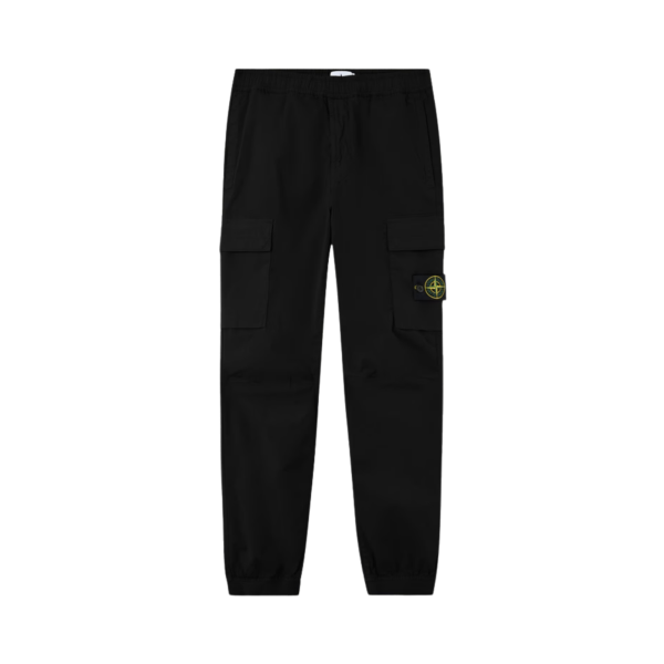 Pantalon cargo STONE ISLAND regular coton noir cordon de serrage à la taille