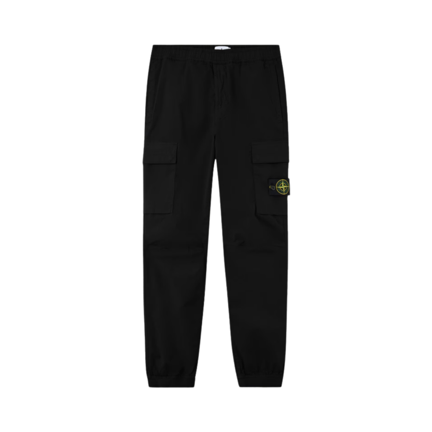 Pantalon cargo STONE ISLAND regular coton noir cordon de serrage à la taille