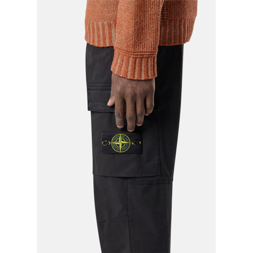 Pantalon cargo STONE ISLAND regular coton noir cordon de serrage à la taille