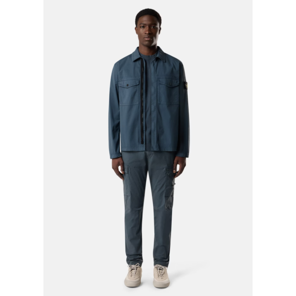 Pantalon STONE ISLAND cargo regular sergé coton extensible bleu ardoise