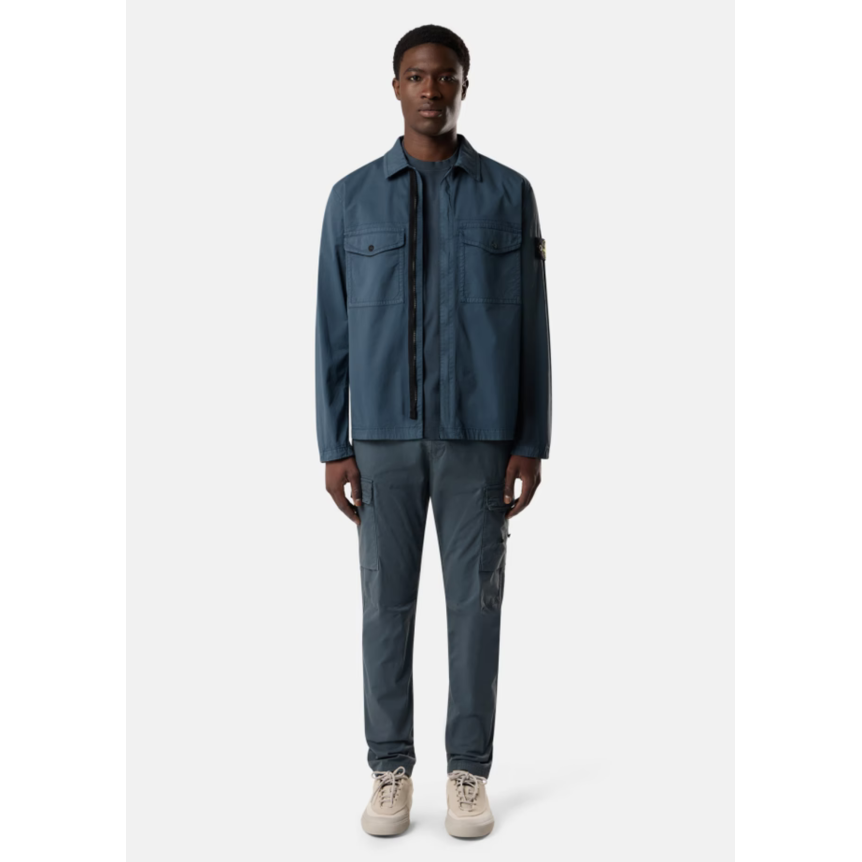 Pantalon STONE ISLAND cargo regular sergé coton extensible bleu ardoise