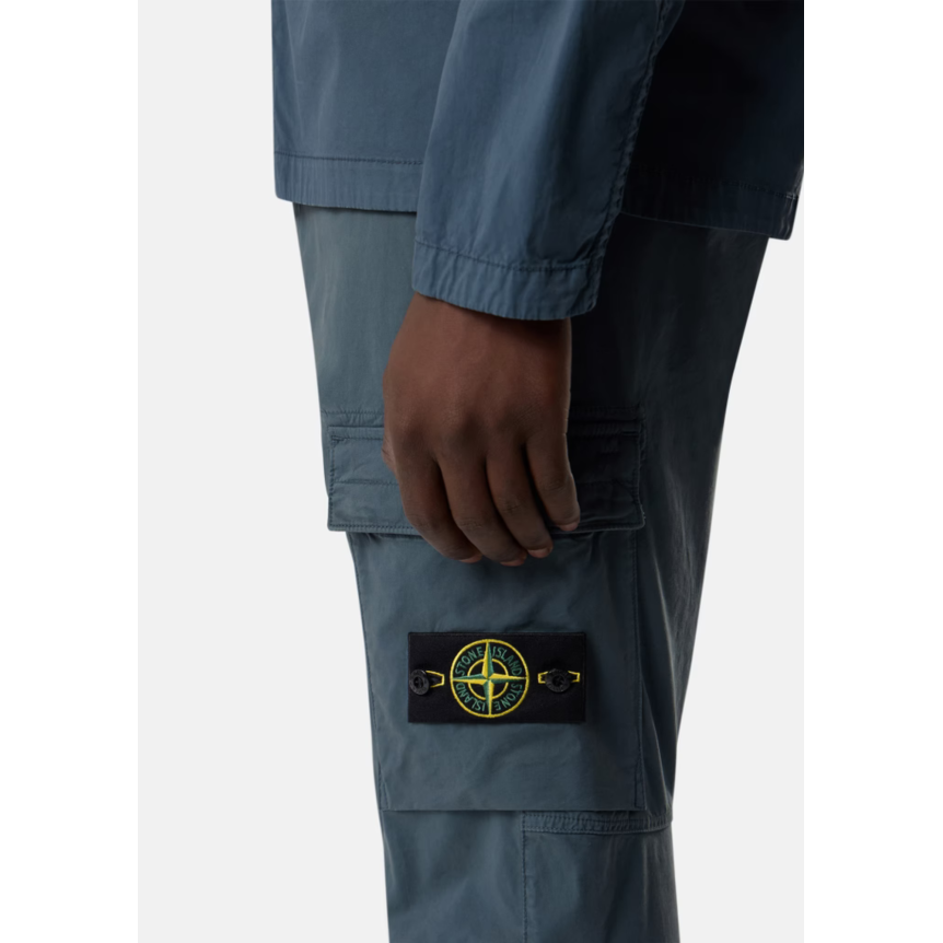 Pantalon STONE ISLAND cargo regular sergé coton extensible bleu ardoise