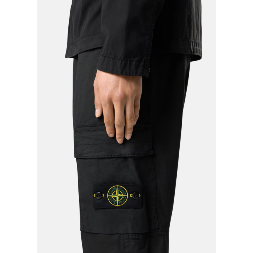 Pantalon cargo STONE ISLAND regular sergé coton extensible noir