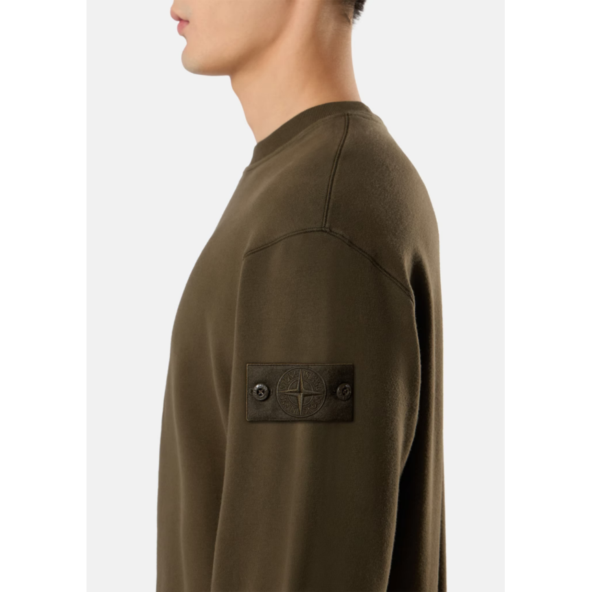 Sweat shirt STONE ISLAND col rond molleton de coton vert kaki logo kaki Ghost collection