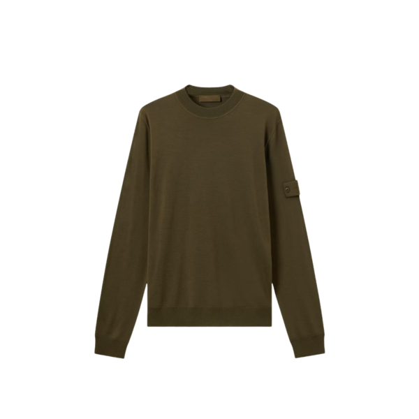 Pull col rond STONE ISLAND laine mérinos vierge kaki logo kaki Ghost Collection