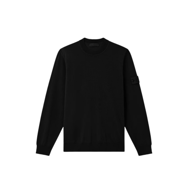 Pull col rond STONE ISLAND laine mérinos vierge noir logo noir Ghost Collection