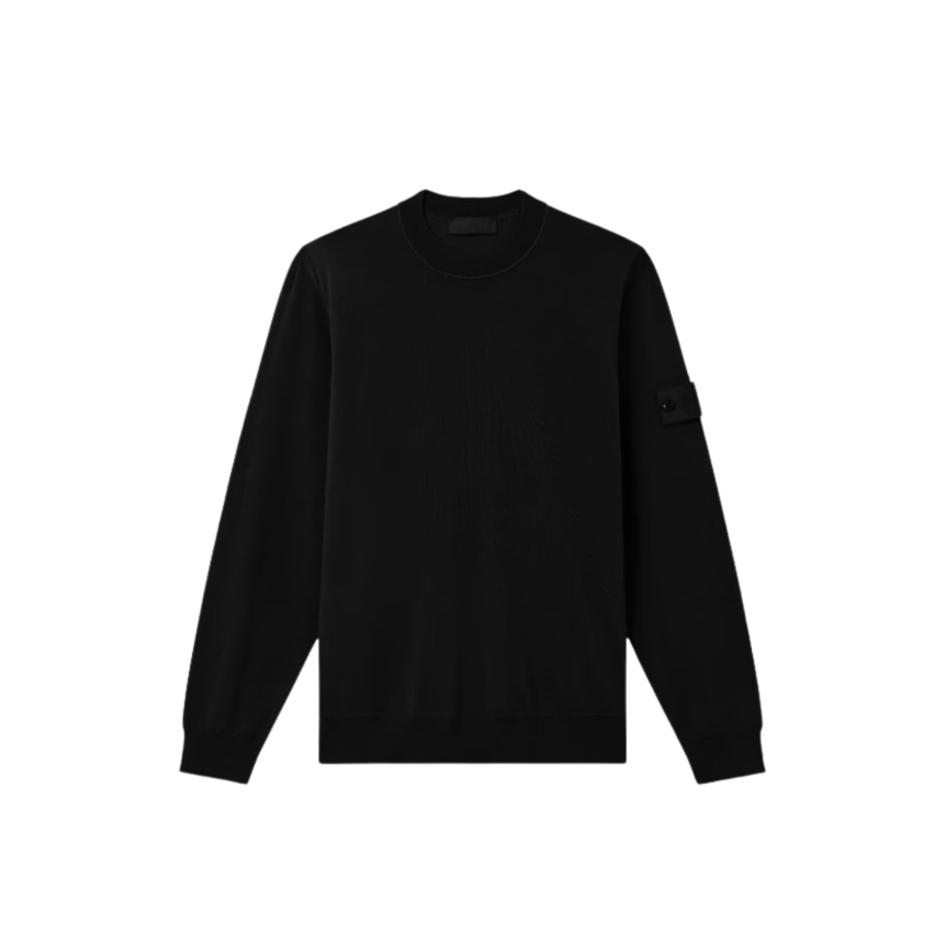 Pull col rond STONE ISLAND laine mérinos vierge noir logo noir Ghost Collection