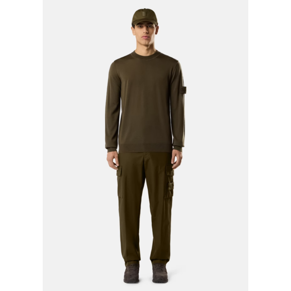 Pull col rond STONE ISLAND laine mérinos vierge kaki logo kaki Ghost Collection