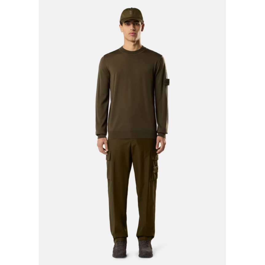 Pull col rond STONE ISLAND laine mérinos vierge kaki logo kaki Ghost Collection