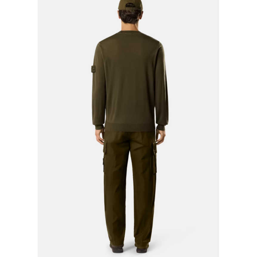 Pull col rond STONE ISLAND laine mérinos vierge kaki logo kaki Ghost Collection