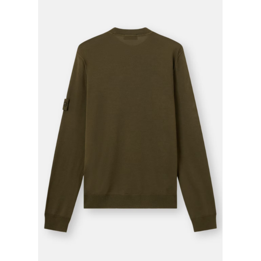 Pull col rond STONE ISLAND laine mérinos vierge kaki logo kaki Ghost Collection