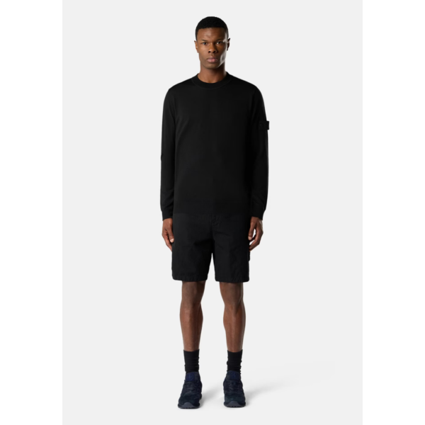 Pull col rond STONE ISLAND laine mérinos vierge noir logo noir Ghost Collection