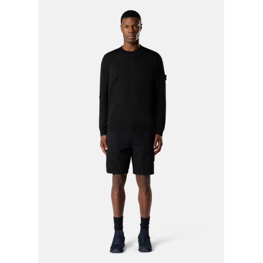 Pull col rond STONE ISLAND laine mérinos vierge noir logo noir Ghost Collection