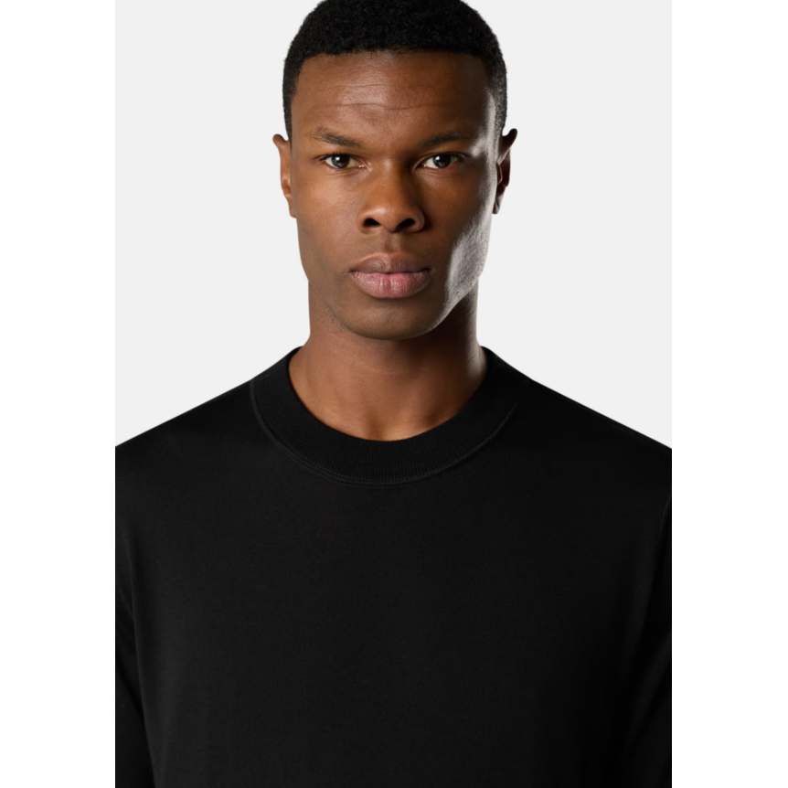 Pull col rond STONE ISLAND laine mérinos vierge noir logo noir Ghost Collection