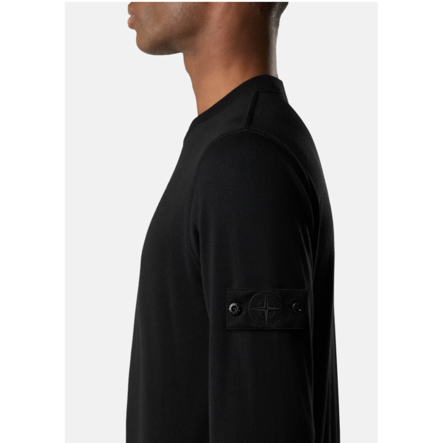 Pull col rond STONE ISLAND laine mérinos vierge noir logo noir Ghost Collection