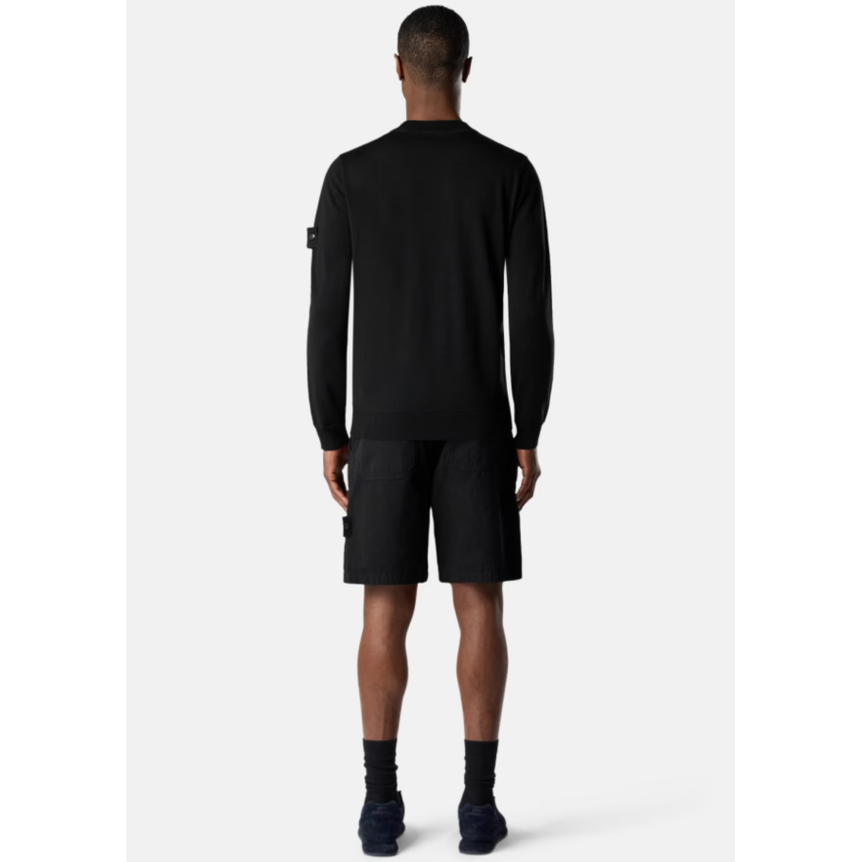 Pull col rond STONE ISLAND laine mérinos vierge noir logo noir Ghost Collection