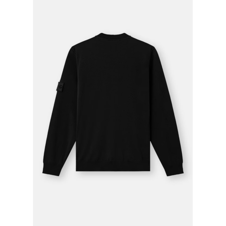 Pull col rond STONE ISLAND laine mérinos vierge noir logo noir Ghost Collection