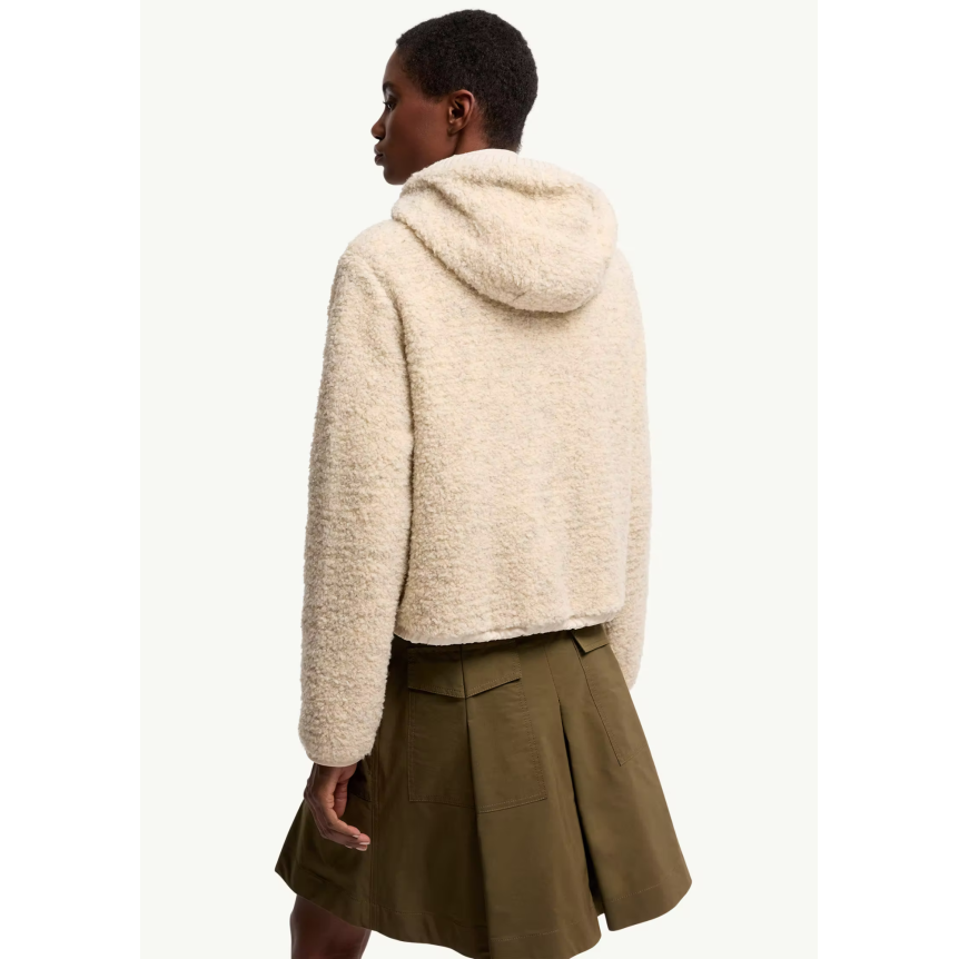 Cardigan zippé matelassé MONCLER à capuche Teddy bouclette beige