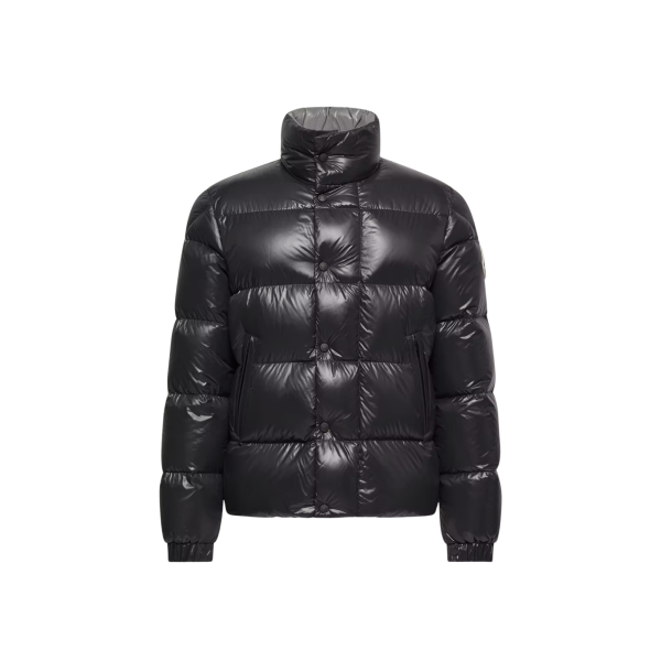 Doudoune courte MONCLER Brendola nylon laquée noir logo gomme blanc