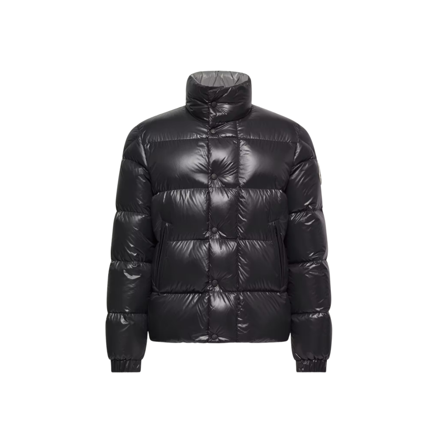 Doudoune courte MONCLER Brendola nylon laquée noir logo gomme blanc